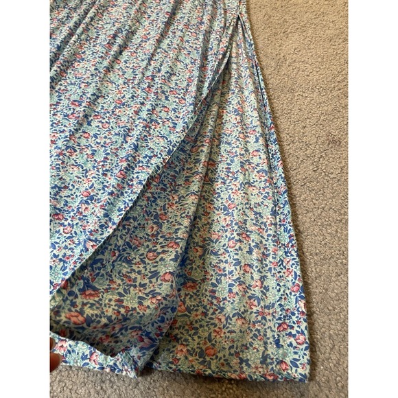Y2K Hollister Floral Maxi Dress XS Tie Back High Slits Blue Boho Cottagecore - Picture 4 of 11